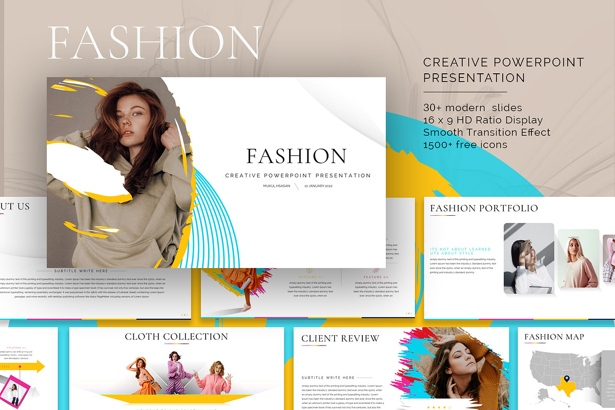 Design PowerPoint Template for Fashion, image size:1200x800
