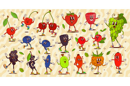 Cartoon groovy funny berry, a Food Illustration by Vector Tradition