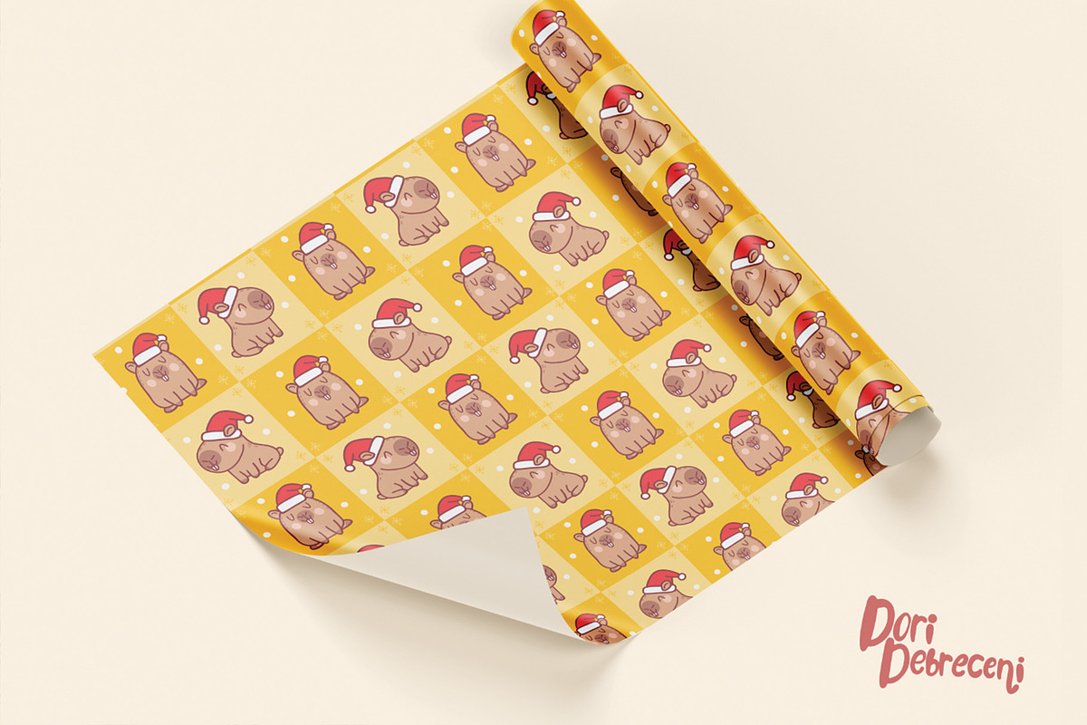 Capybara Christmas Wrapping Paper, an Illustration by Dori Debreceni draws (Photo 3 of 4)