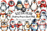 Watercolor Christmas Penguin, an Illustration by Designking (Thumbnail 1 of 5)