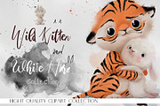Wild Kitten and White Hare, an Animal Illustration by Eve Farb (Thumbnail 1 of 5)