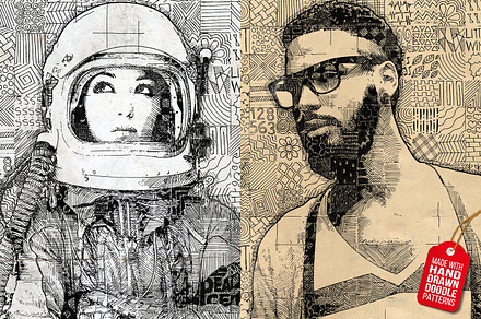 Doodle Mosaic Art Photoshop Action, an Action Add-On by lilibellons
