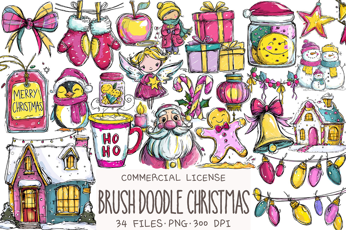 Brush Doodle Christmas Clipart, an Illustration by OK Design (Photo 1 of 6)