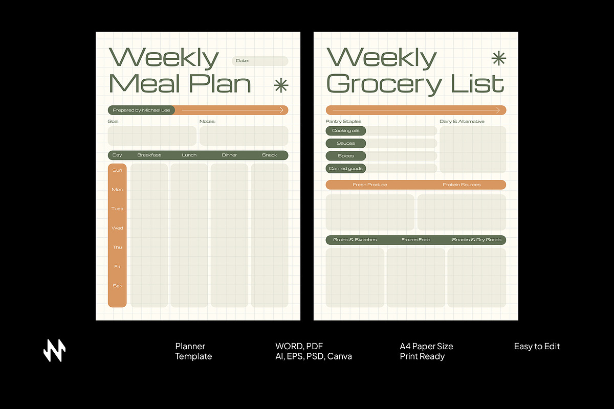 Modern Meal Planning Set, a Stationery Template by Neermana (Photo 1 of 4)
