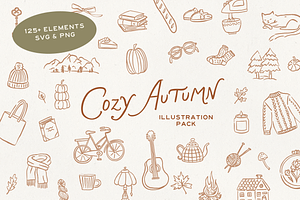 Cozy Autumn Hand Drawn SVG Elements, a Seasonal Illustration by Claire Emery Designs