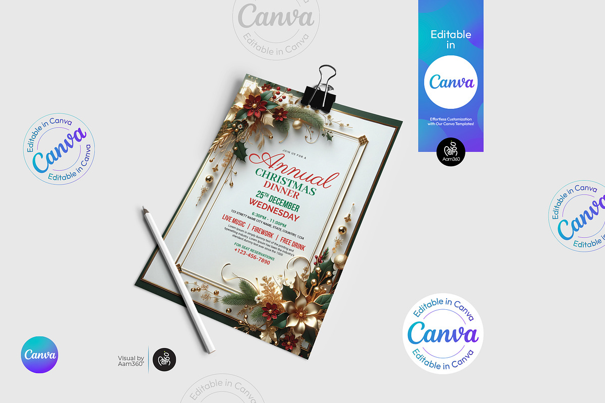 Christmas Dinner flyer Template, a Flyer Template by Aam360 (Photo 3 of 3)