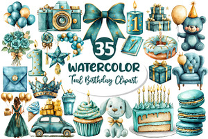 Teal Birthday Sublimation Clipart, an Illustration by Dream Creation
