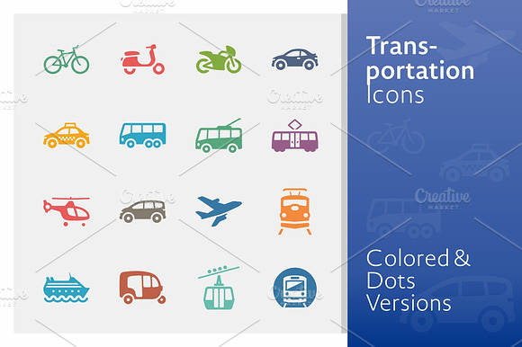 Transportation Icons Colored