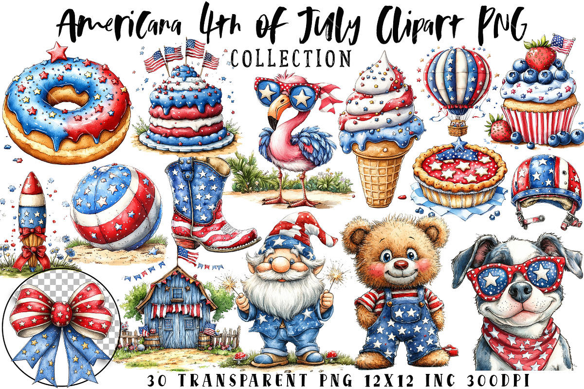 Americana 4th of July Clipart PNG, an Illustration by OK Design (Photo 1 of 6)