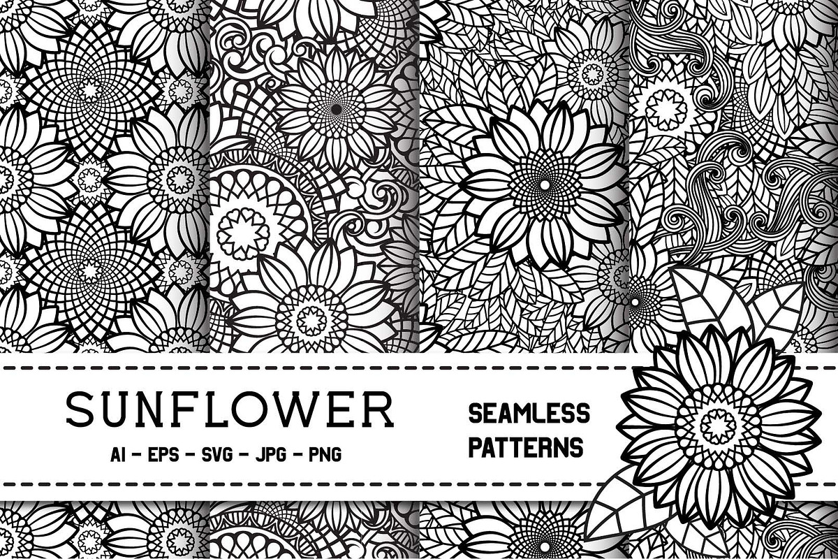 Sunflower Seamless Patterns, a Pattern Graphic by Elinorka (Photo 1 of 9)