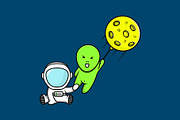 Cute Astronaut With Alien Hold Moon, a Technology Illustration by Artstorystudio (Thumbnail 2 of 3)