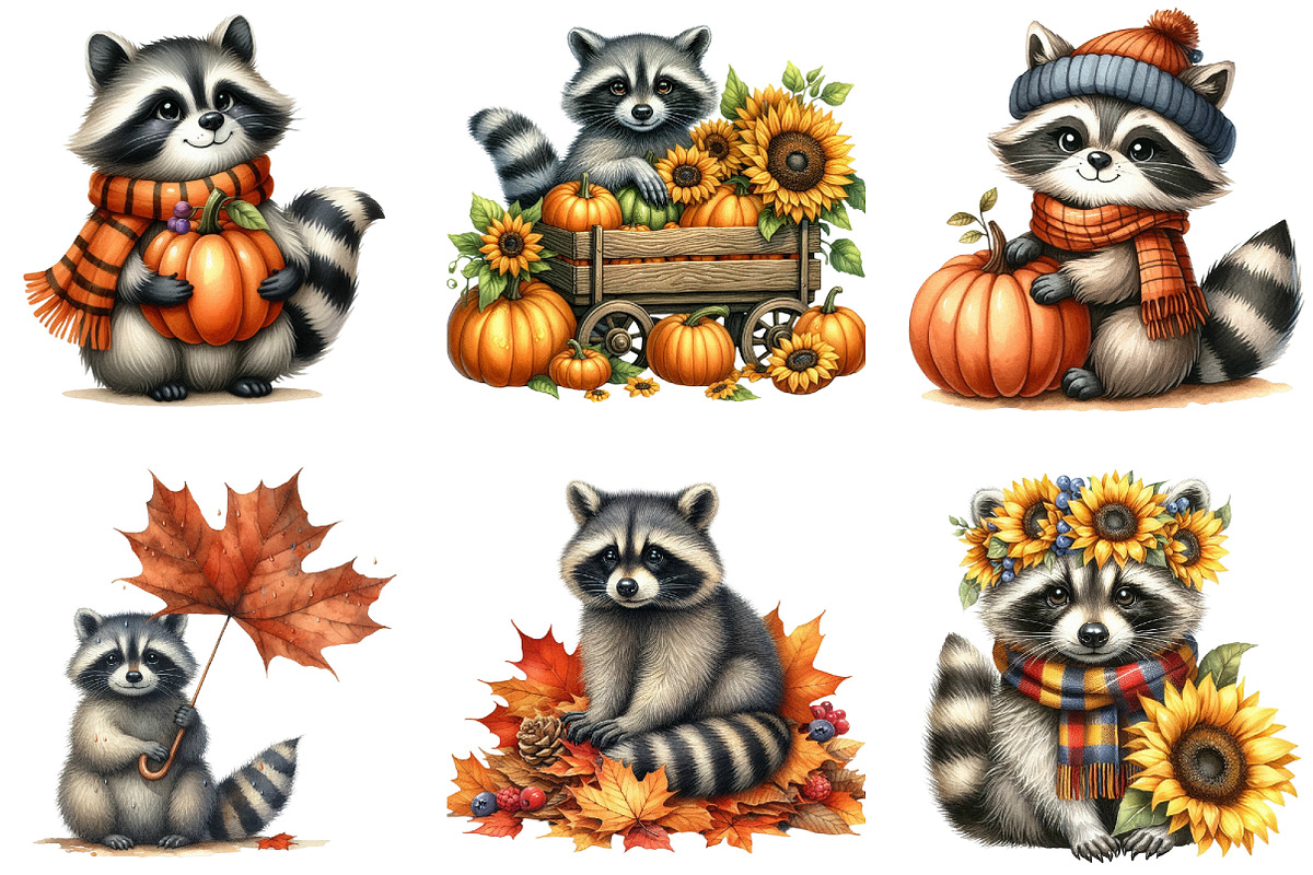 Autumn Raccoons Clipart, an Illustration by DreamArtGraphic (Photo 2 of 4)