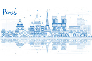 Outline Paris France City Skyline