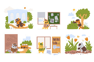 A vector set of animal detectives, an Animal Illustration by Sabelskaya