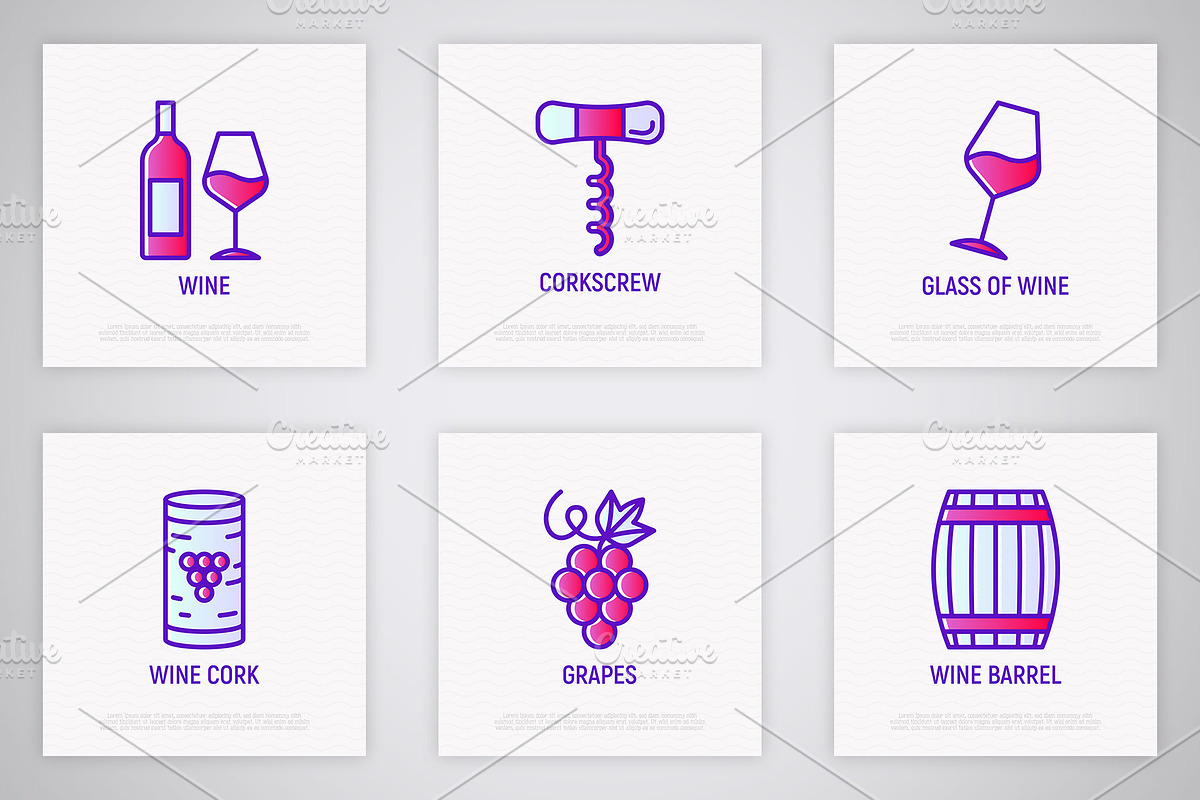Wine | 16 Thin Line Icons Set, an Outline Icon by Alex Blogoodf (Photo 4 of 9)