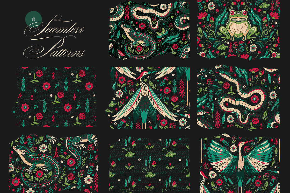 Mystic Forest Dark Floral Bundle, an Animal Illustration by Red Ink (Photo 3 of 9)