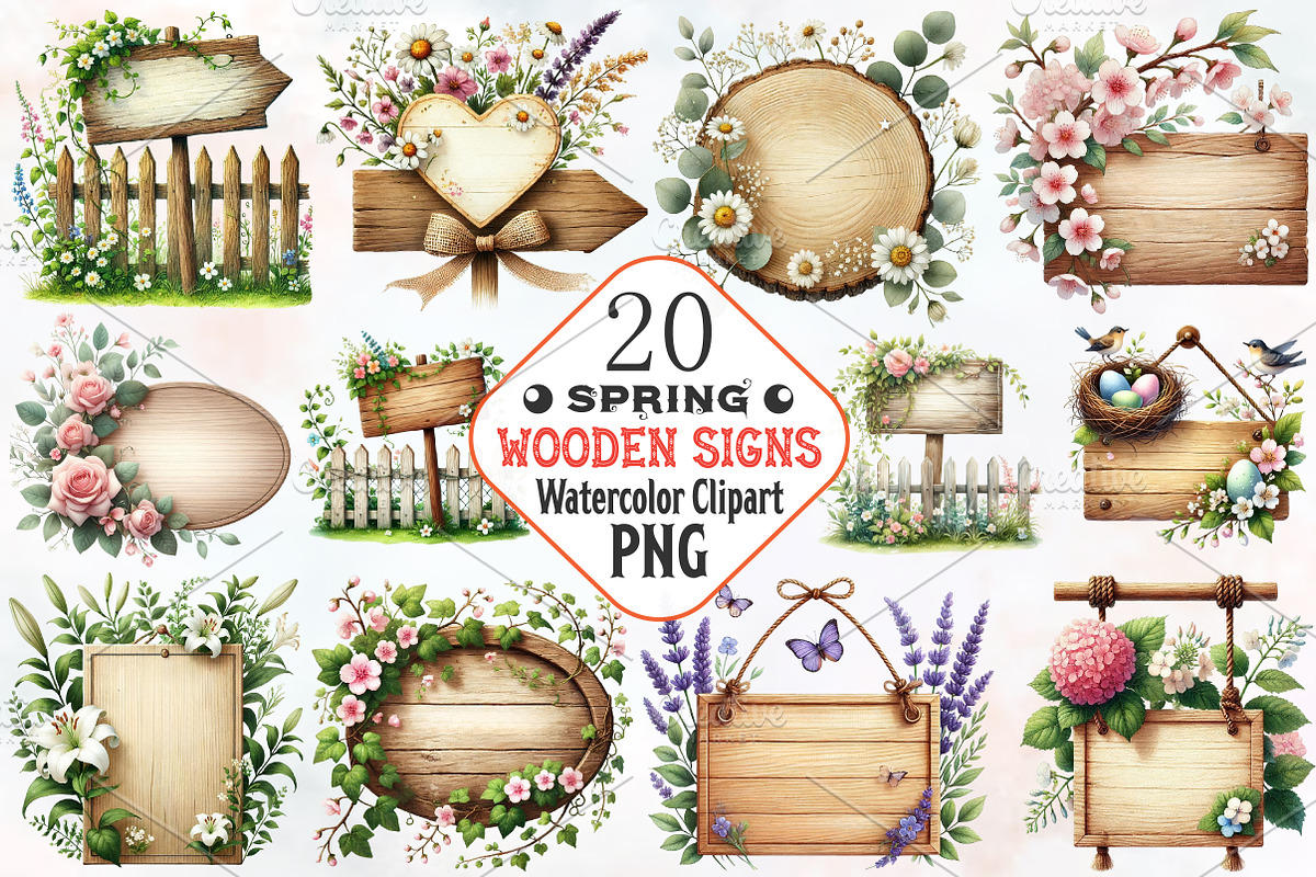 Spring Wooden Signs Clipart, an Illustration by RobertsArt (Photo 1 of 7)
