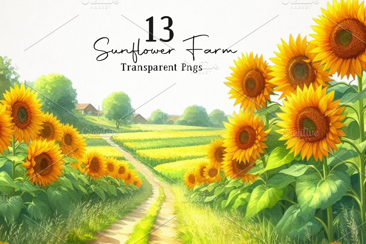 Cute Sunflower Farm PNG Clipart, a Seasonal Illustration by RobertsArt (Photo 1 of 4)