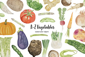 Watercolor abc vegetables clipart, a Food Illustration by Art and Funny