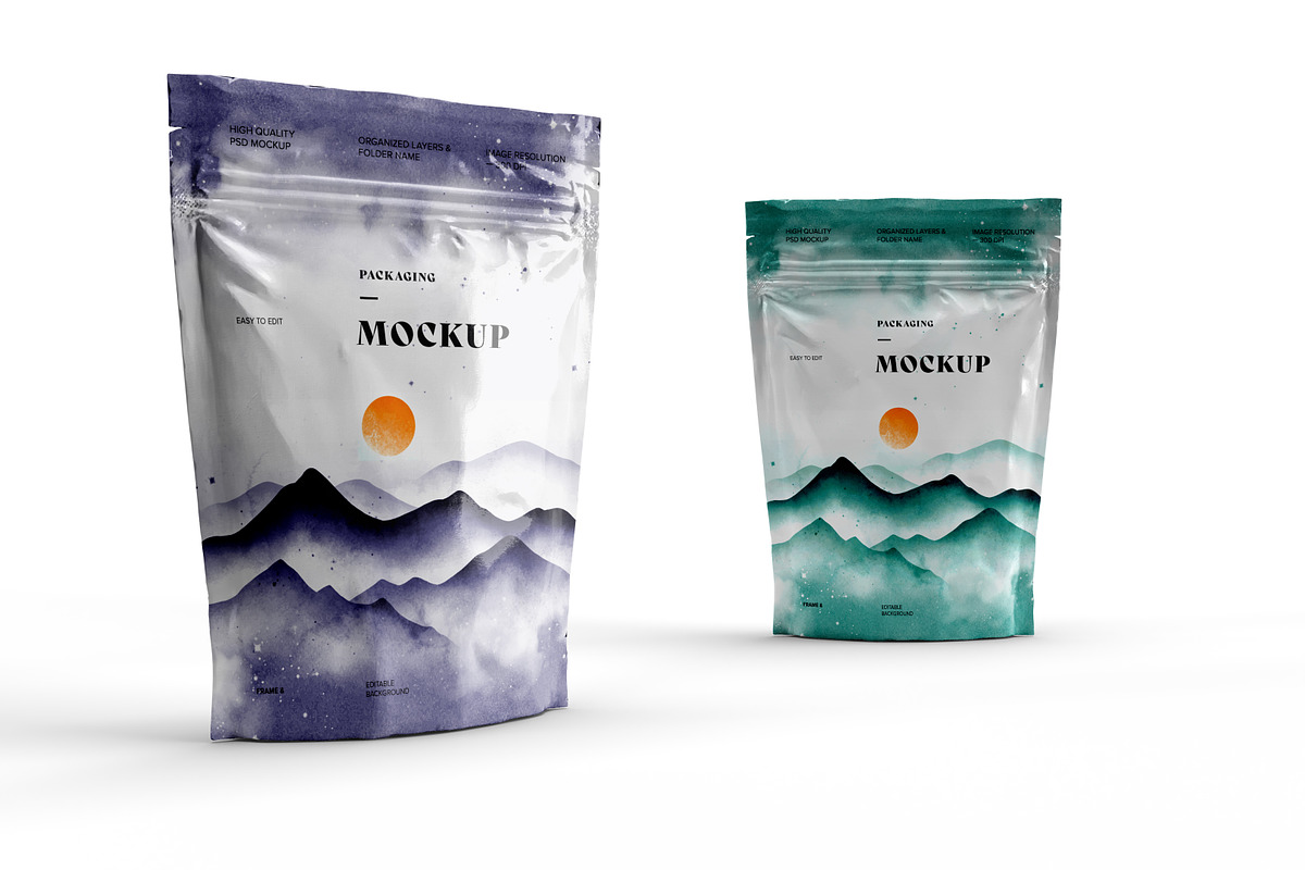 Stand Up Zip Lock Pouch Mockup Set, a Merchandise Mockup by dpi (Photo 8 of 16)
