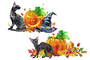 Black cats and pumpkins, an Animal Illustration by Watercolor fantasy (Thumbnail 3 of 4)