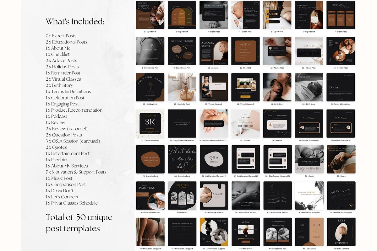 50 Doula Post Templates Dark, a Social Media Template by PatternLab. (Photo 2 of 8)