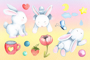 Cute Watercolor Rabbits