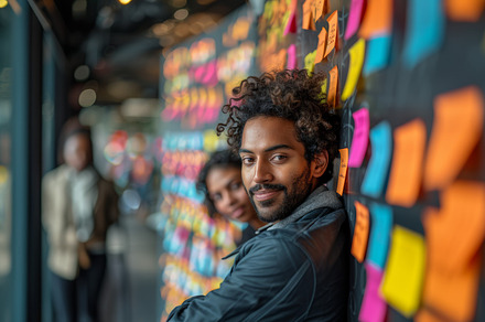 Young Indian Businessman Strategizing with Colorful Sticky Notes, a Photo by AS photostudio
