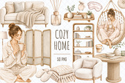 Cozy Home Clipart: 50 PNG Set, a Decorative Illustration by Whimsy Brush Studio (Thumbnail 1 of 7)