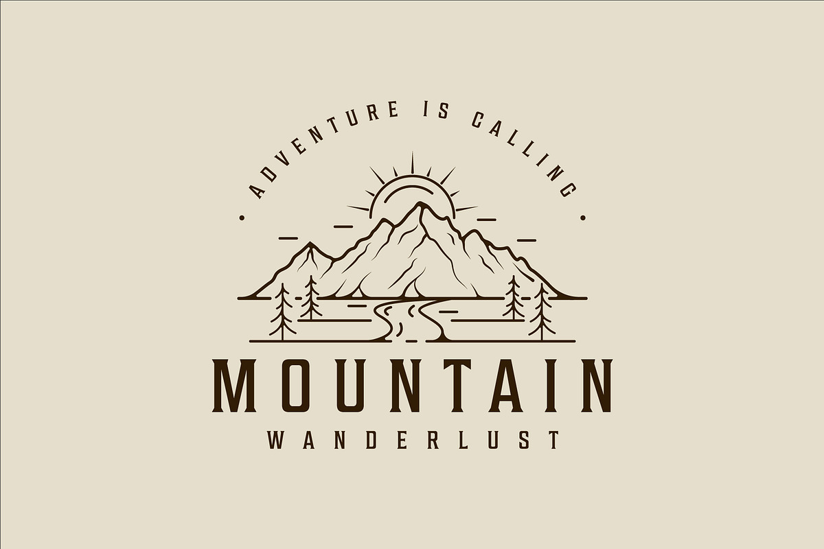 mountain and pines logo line art, a Branding & Logo Template by zyxroun shop
