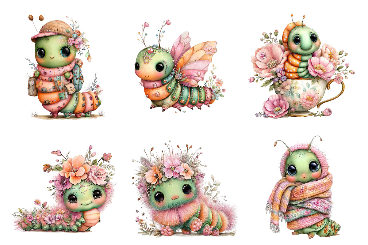 Whimsical Caterpillar Clipart Bundle, an Illustration by Designworld (Photo 4 of 5)