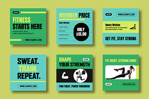 Fitness Social Media Post Set Design, a Social Media Template by MightyDesign
