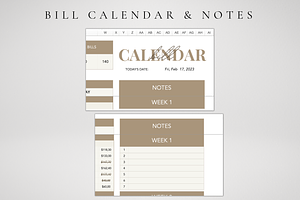 Monthly Bill Calendar Excel Template