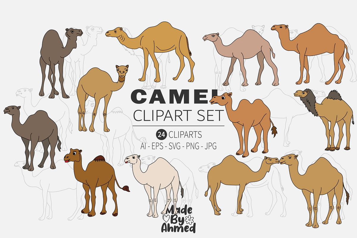 Hand-drawn Camel Clipart Set