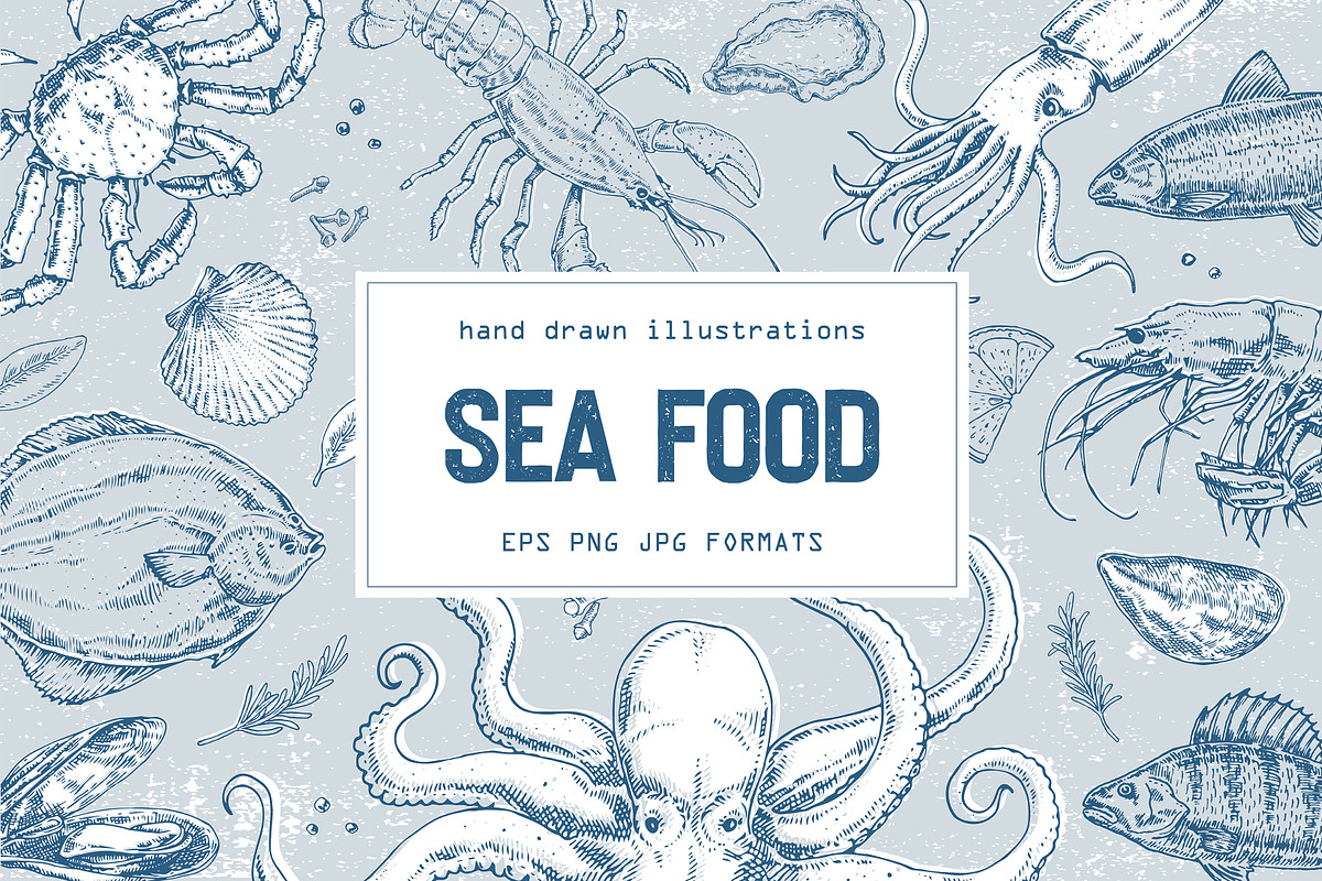 Hand drawn illustrations of sea food, an Illustration by Evgeniia Lanskikh (Photo 1 of 5)
