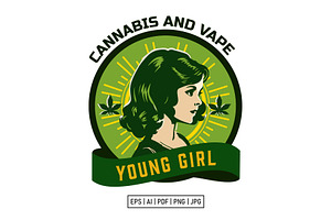 Young Girl Cannabis Retro Logo