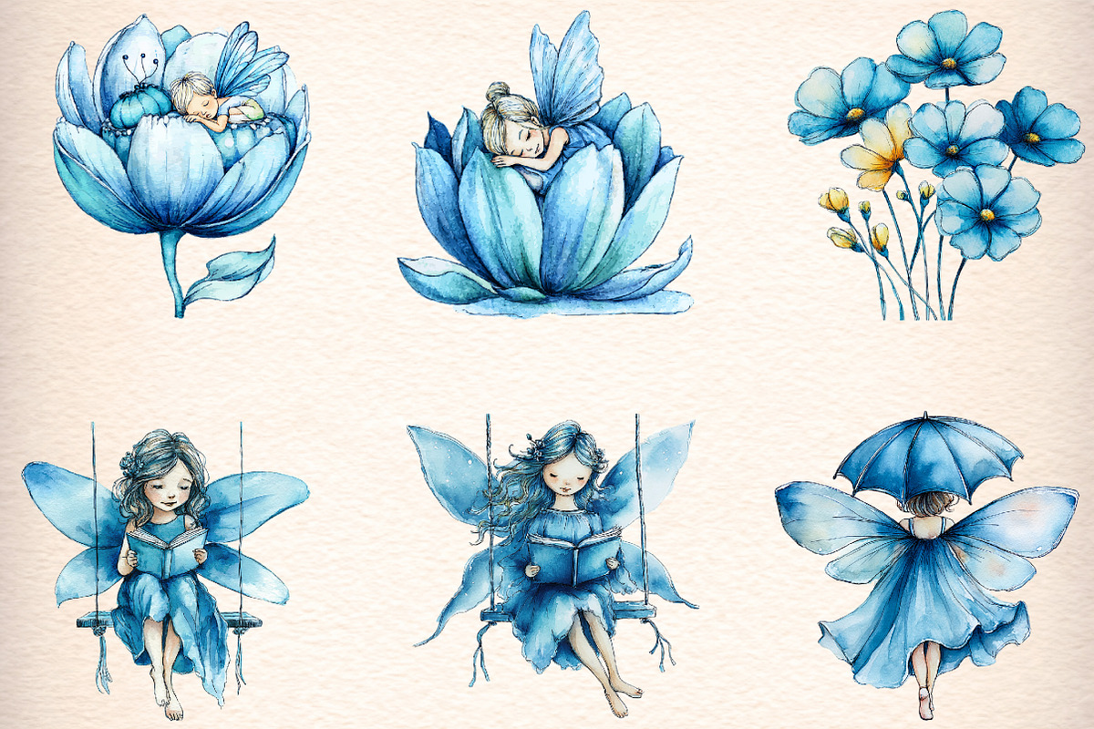 Watercolor Magical Garden Bule Fairi, an Illustration by Digital Artistic99 (Photo 2 of 10)