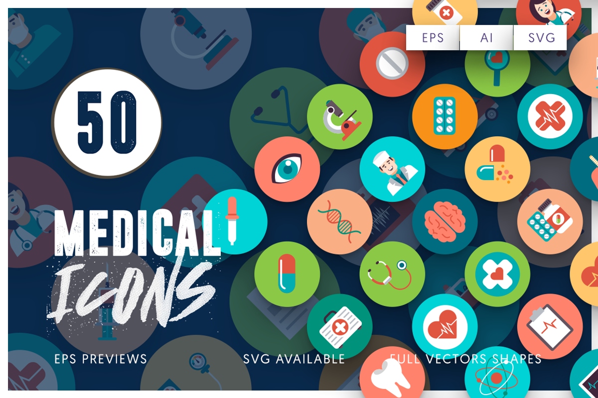50 Medical Flat Icons, an Outline Icon by Dighital (Photo 1 of 6)