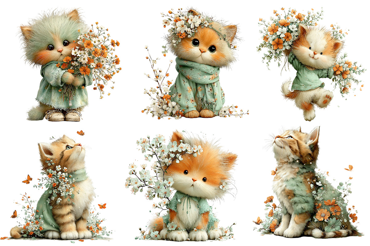 Whimsical Spring Cat Clipart, an Illustration by Dream Creation (Photo 5 of 6)
