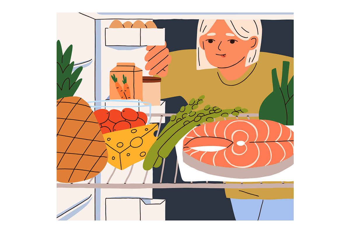 People look for food in fridge set, a Food Illustration by Good Studio (Photo 6 of 7)