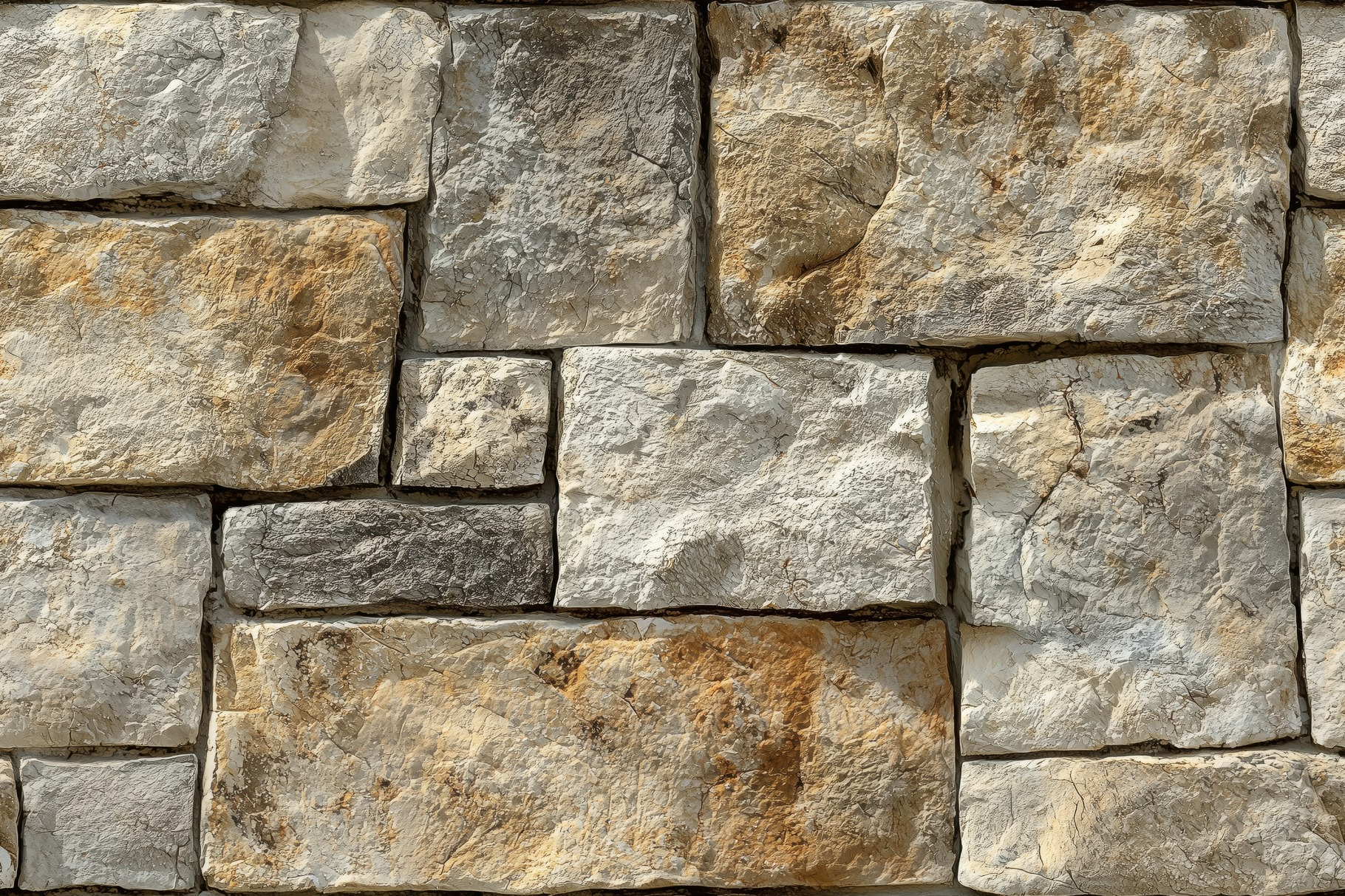 Textured coursed stone cladding wall featuring various sizes and shapes ...