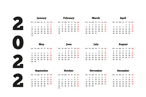 Calendar On 2022 Year On White