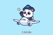 Panda Pilot Riding Airplane Icon, an Animal Illustration by tkzgraphic (Thumbnail 1 of 3)