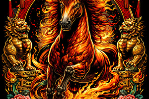 Artistic illustration of a fire hors, a Background Photo by angellodeco