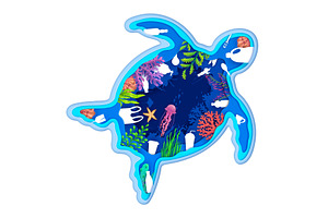 Save the ocean paper cut turtle, an Animal Illustration by Vector Tradition