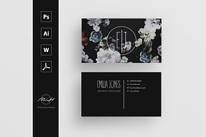 Black Floral business card template, a Resume Template by MH Design Template