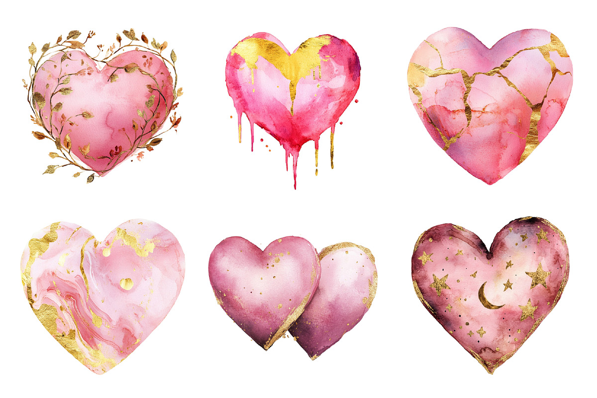 Pink Gold Hearts Clipart Bundle, an Illustration by SinaCreation (Photo 4 of 5)