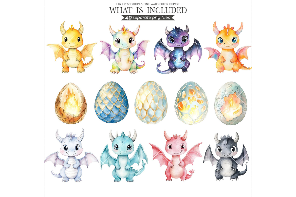 Cute Dragon Watercolor Clipart, an Illustration by CharmClipart (Photo 4 of 5)
