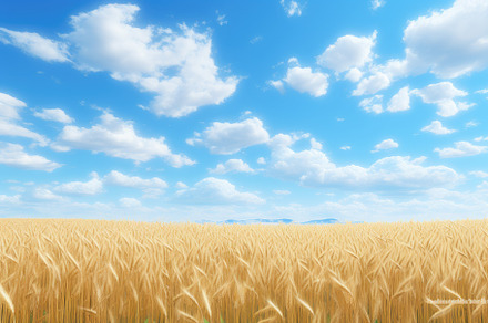 Wheat field and blue sky with clouds, a Photo by Iftikhar Alam