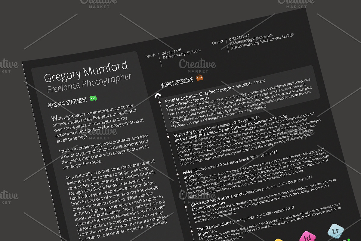 The Professional Pt 2 (Midnight), a Resume Template by Valeur Design (Photo 3 of 6)
